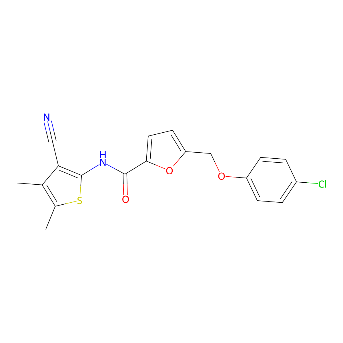 5-[(4-chlorophenoxy)methyl]-N-(3-cyano-4,5-dimethylthiophen-2-yl)furan-2-carboxamide molecular structure, CAS 495382-66-6