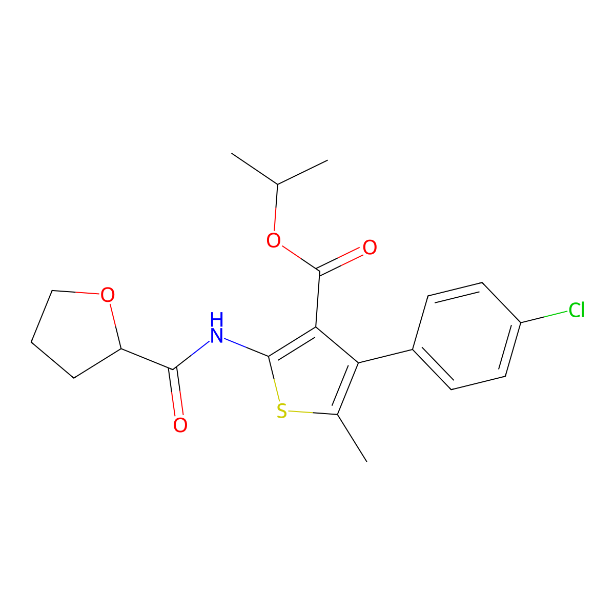 Isopropyl 4-(4-chlorophenyl)-5-methyl-2-[(tetrahydro-2-furanylcarbonyl)amino]-3-thiophenecarboxylate molecular structure, CAS 495382-82-6
