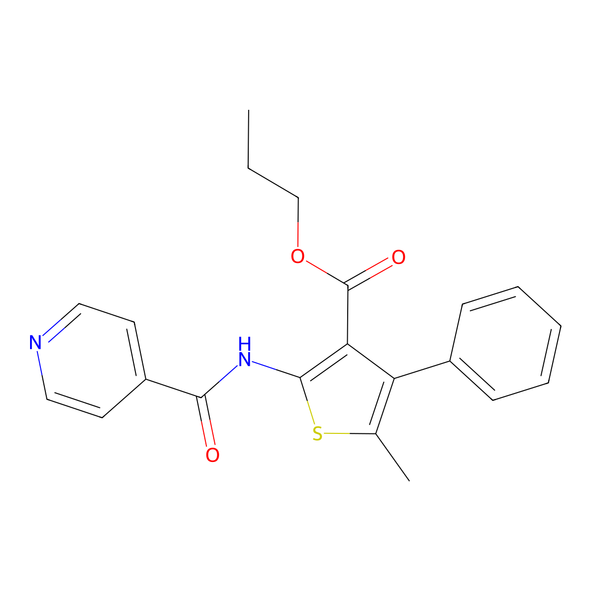 Propyl 5-methyl-4-phenyl-2-(pyridine-4-carbonylamino)thiophene-3-carboxylate molecular structure, CAS 495382-86-0