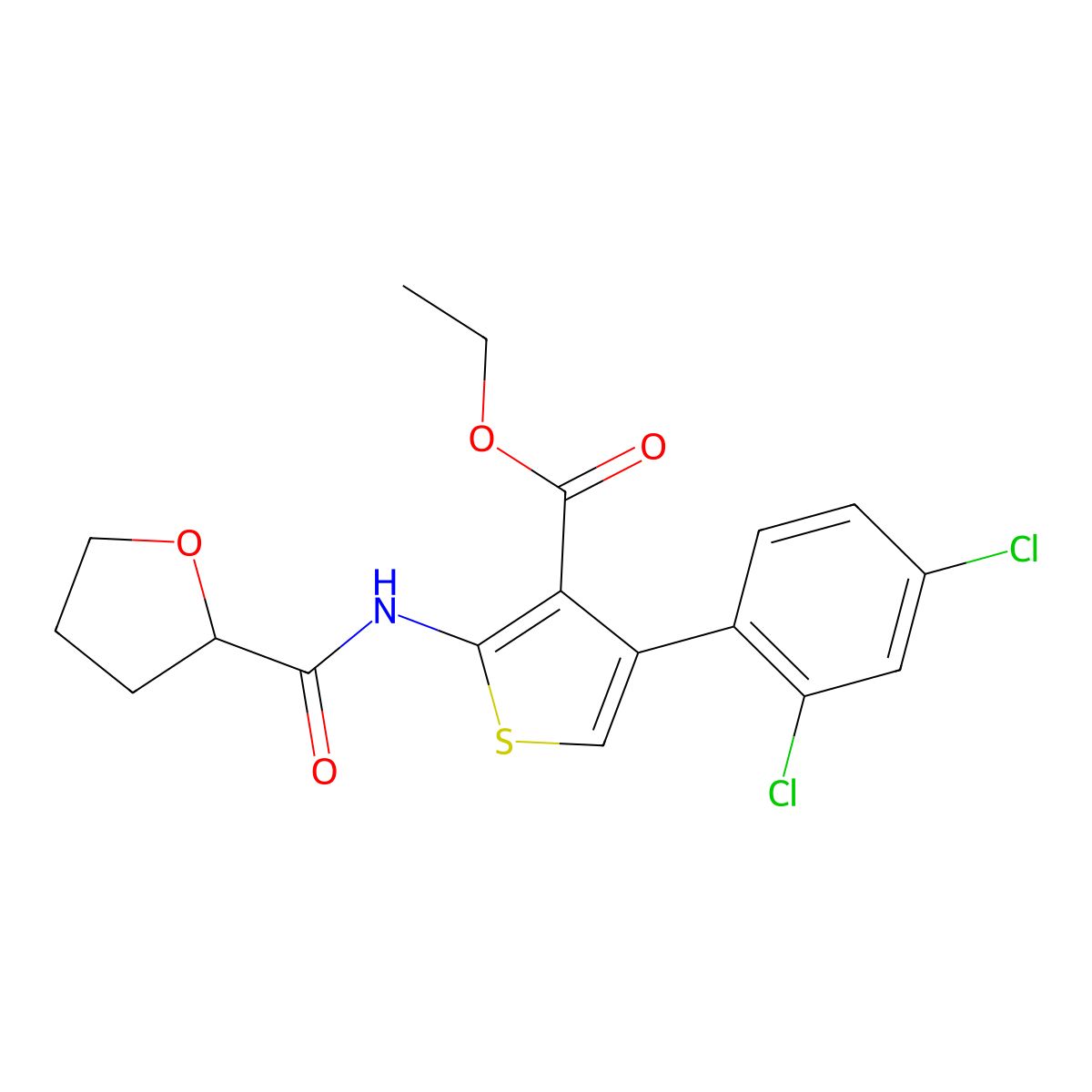 Ethyl 4-(2,4-dichlorophenyl)-2-(oxolane-2-carbonylamino)thiophene-3-carboxylate molecular structure, CAS 495382-92-8
