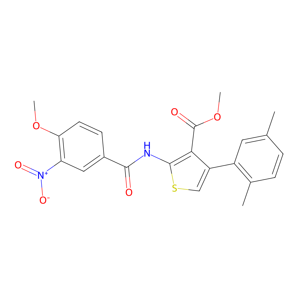 Methyl 4-(2,5-dimethylphenyl)-2-({3-nitro-4-methoxybenzoyl}amino)-3-thiophenecarboxylate molecular structure, CAS 495382-93-9
