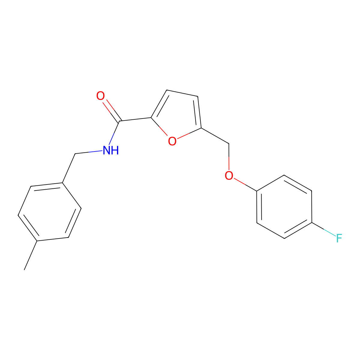 5-[(4-fluorophenoxy)methyl]-N-(4-methylbenzyl)-2-furamide molecular structure, CAS 495382-96-2