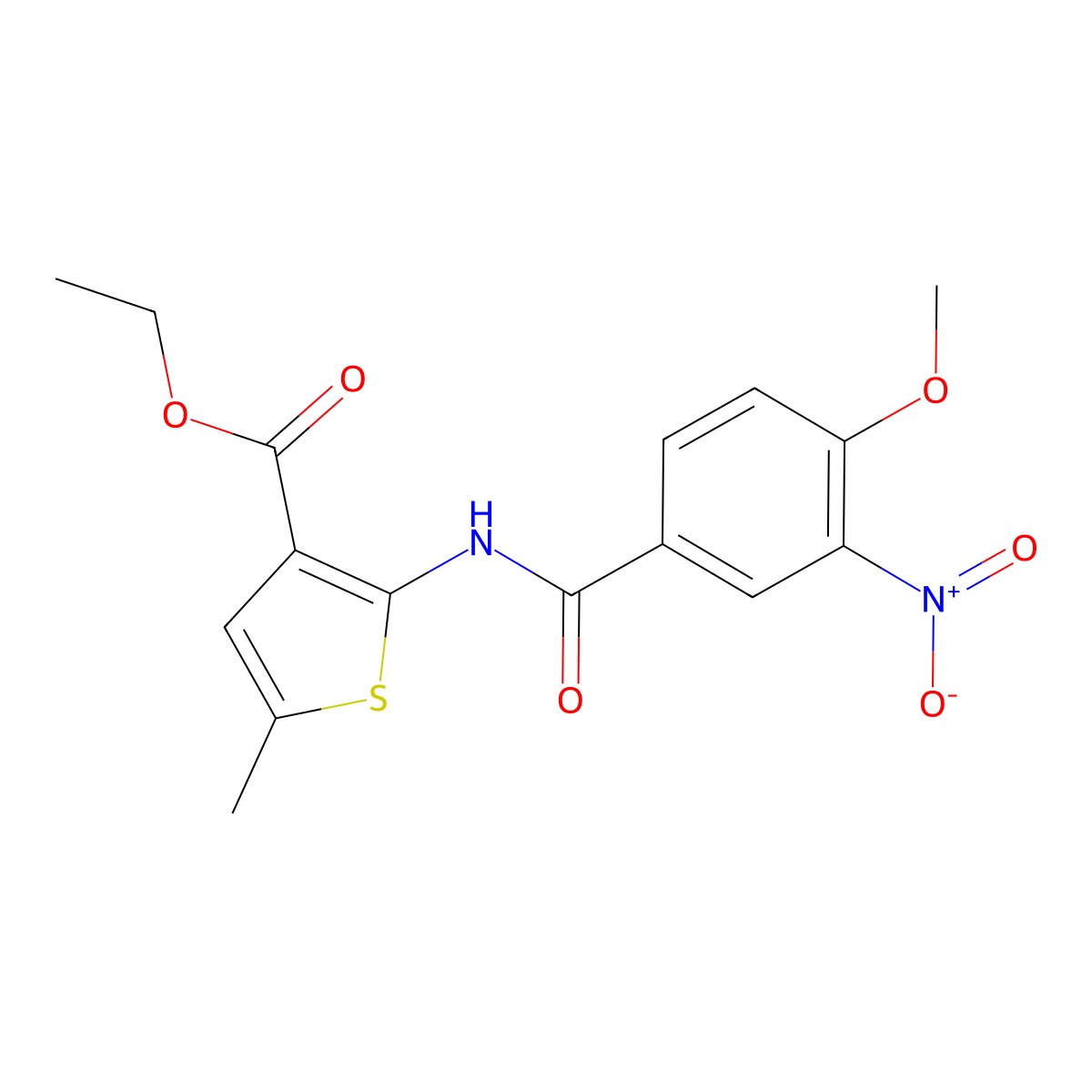 Ethyl 2-[(4-methoxy-3-nitrobenzoyl)amino]-5-methylthiophene-3-carboxylate molecular structure, CAS 495383-07-8