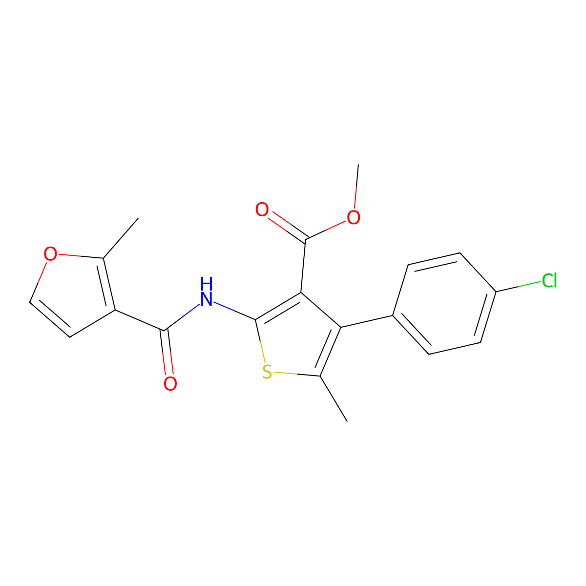 Methyl 4-(4-chlorophenyl)-5-methyl-2-[(2-methyl-3-furoyl)amino]thiophene-3-carboxylate molecular structure, CAS 495383-15-8