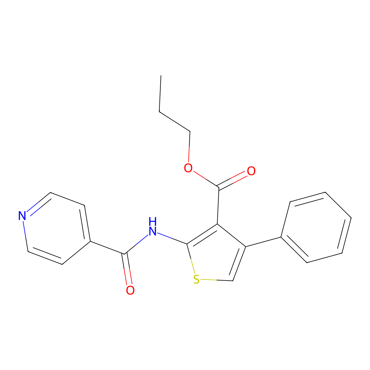 Propyl 2-(isonicotinoylamino)-4-phenylthiophene-3-carboxylate molecular structure, CAS 495383-22-7