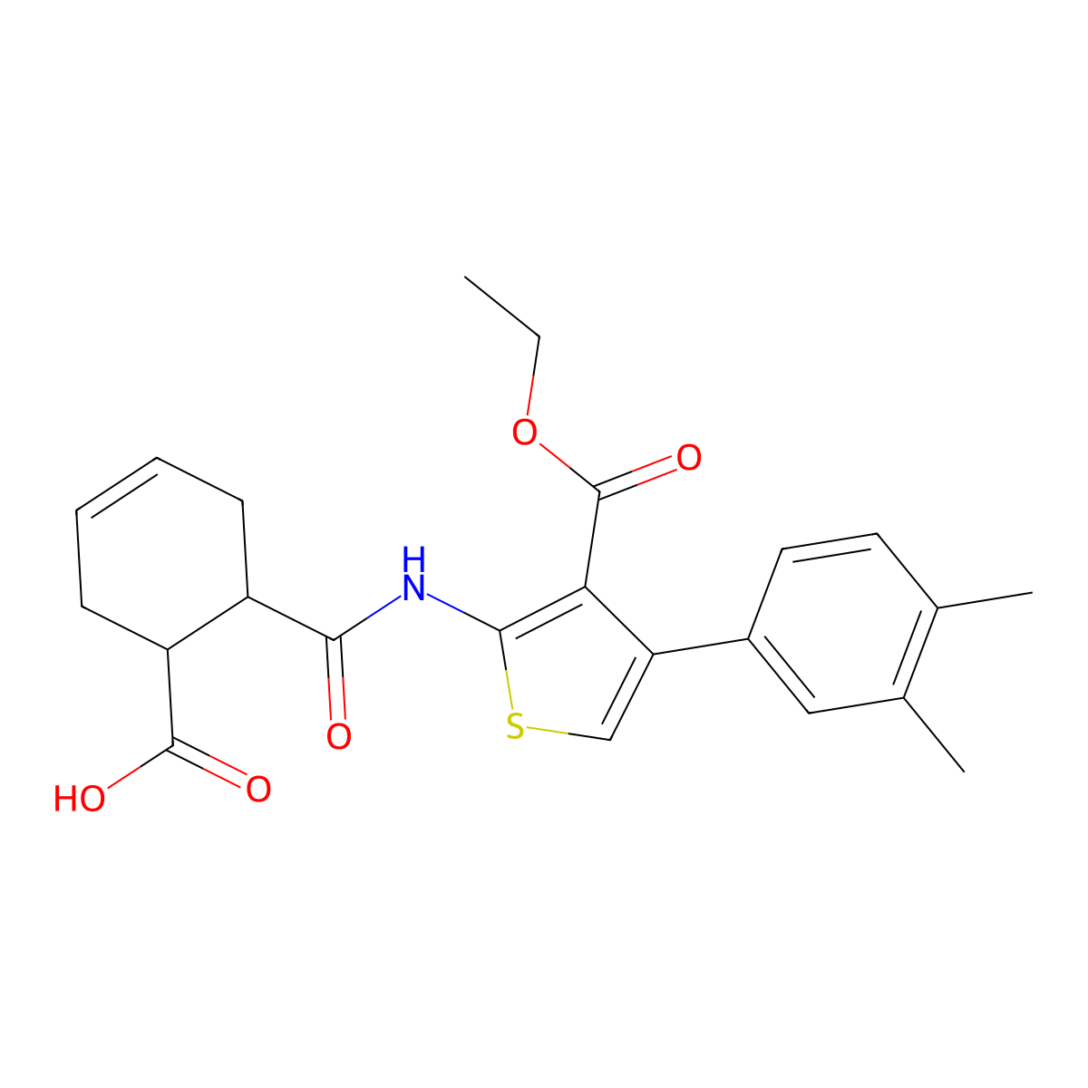 6-({[4-(3,4-Dimethylphenyl)-3-(ethoxycarbonyl)thien-2-yl]amino}carbonyl)cyclohex-3-ene-1-carboxylic acid molecular structure, CAS 495383-27-2