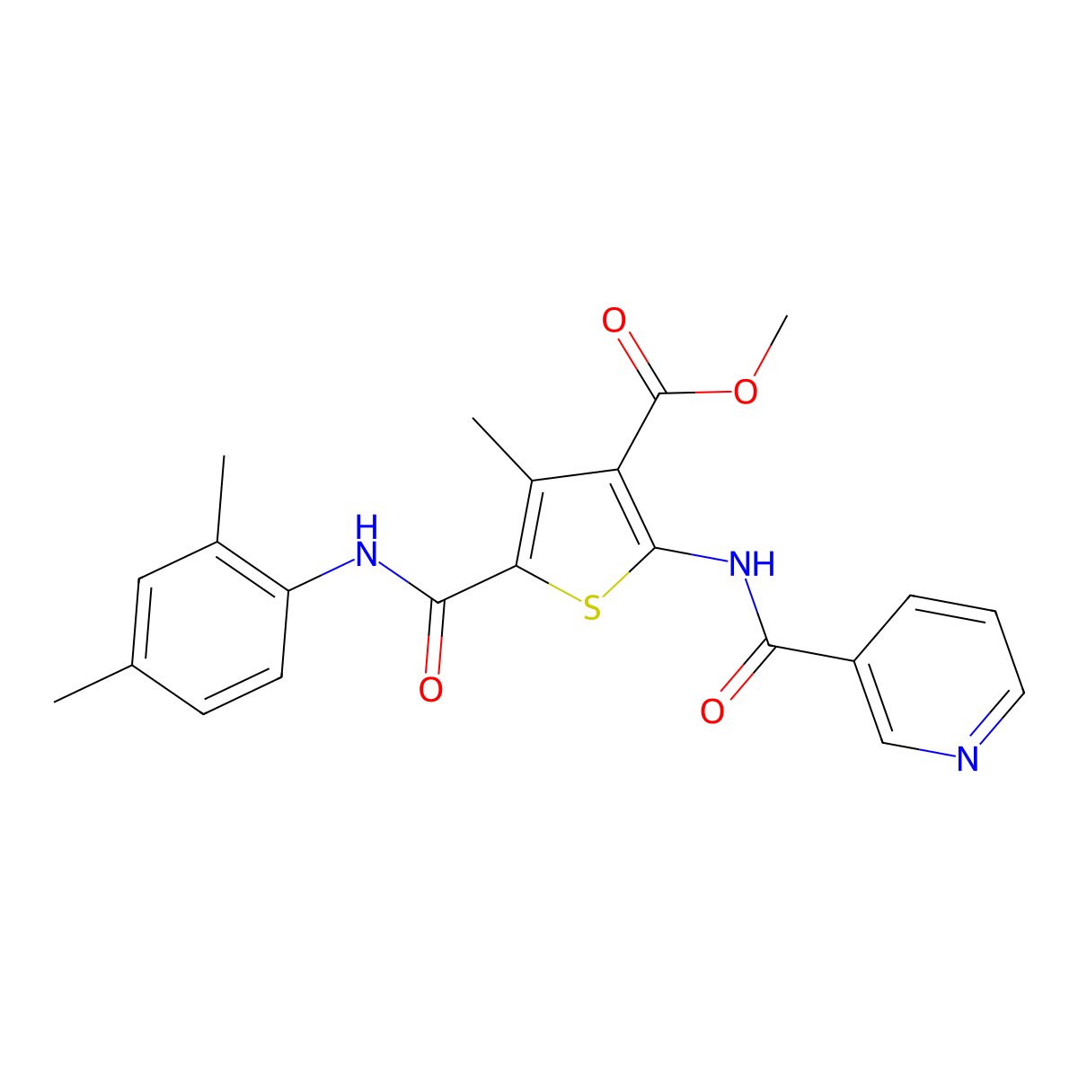 Methyl 5-[(2,4-dimethylanilino)carbonyl]-4-methyl-2-[(3-pyridinylcarbonyl)amino]-3-thiophenecarboxylate molecular structure, CAS 495383-30-7