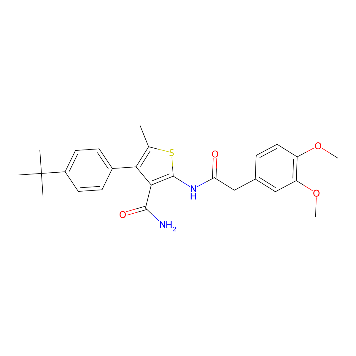 4-(4-Tert-butylphenyl)-2-[[2-(3,4-dimethoxyphenyl)acetyl]amino]-5-methylthiophene-3-carboxamide molecular structure, CAS 495383-33-0