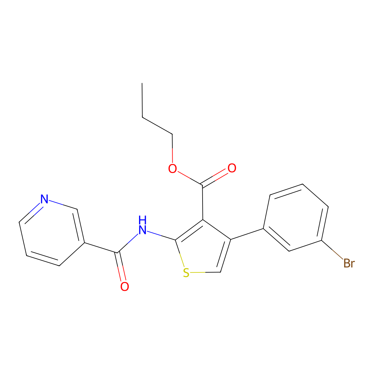 Propyl 4-(3-bromophenyl)-2-(pyridine-3-carbonylamino)thiophene-3-carboxylate molecular structure, CAS 495383-46-5