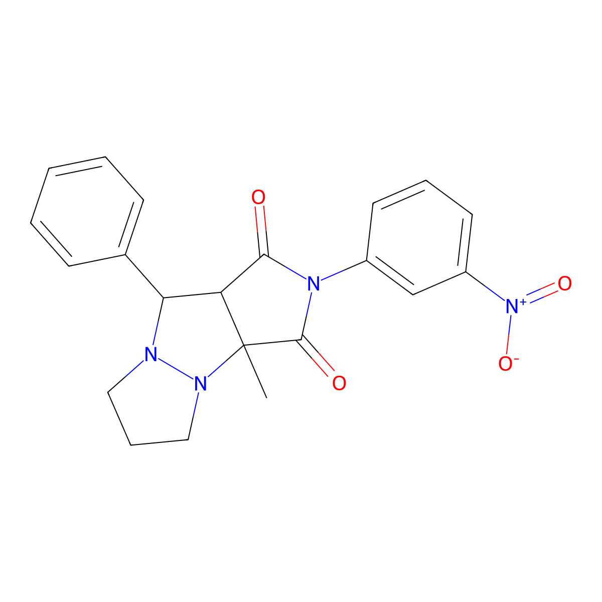 3a-methyl-2-(3-nitrophenyl)-9-phenylhexahydro-1H-pyrazolo[1,2-a]pyrrolo[3,4-c]pyrazole-1,3(2H)-dione molecular structure, CAS 495384-36-6