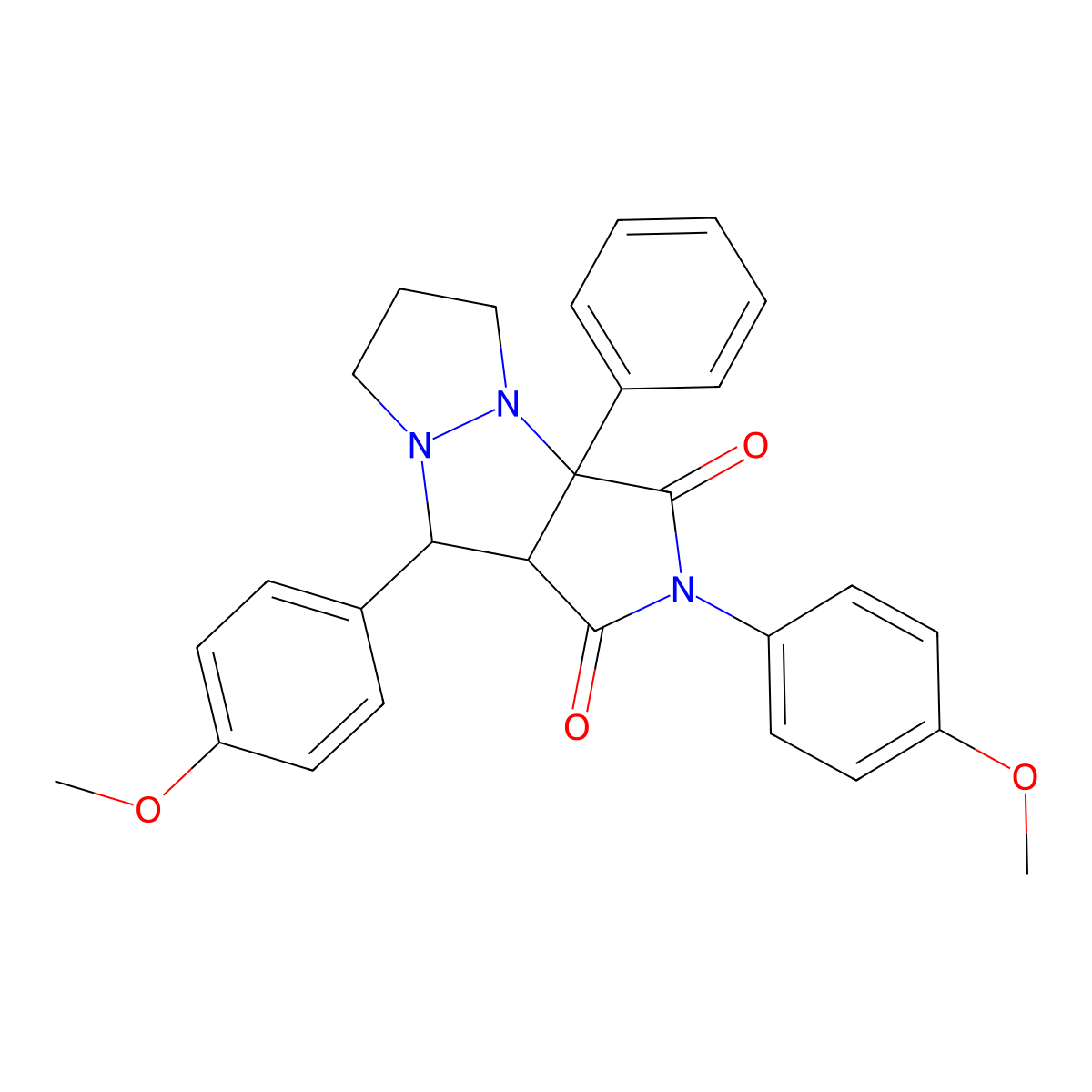 2,9-Bis(4-methoxyphenyl)-3a-phenyl-perhydropyrazolo[1,2-a]pyrrolo[3,4-c]pyrazole-1,3-dione molecular structure, CAS 495384-48-0
