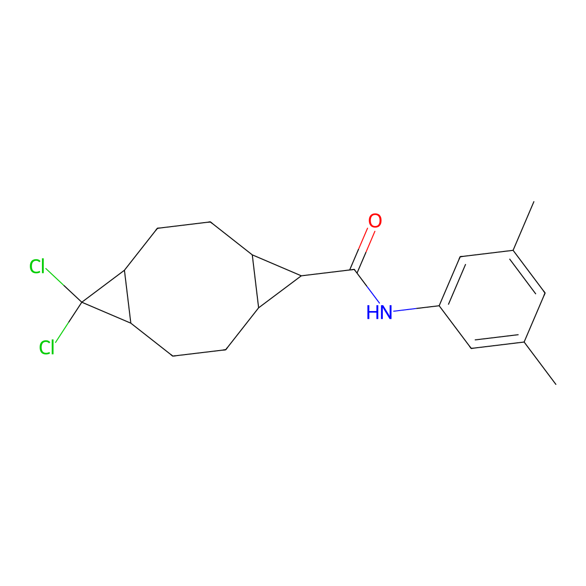 10,10-dichloro-N-(3,5-dimethylphenyl)tricyclo[7.1.0.0~4,6~]decane-5-carboxamide molecular structure, CAS 495385-49-4