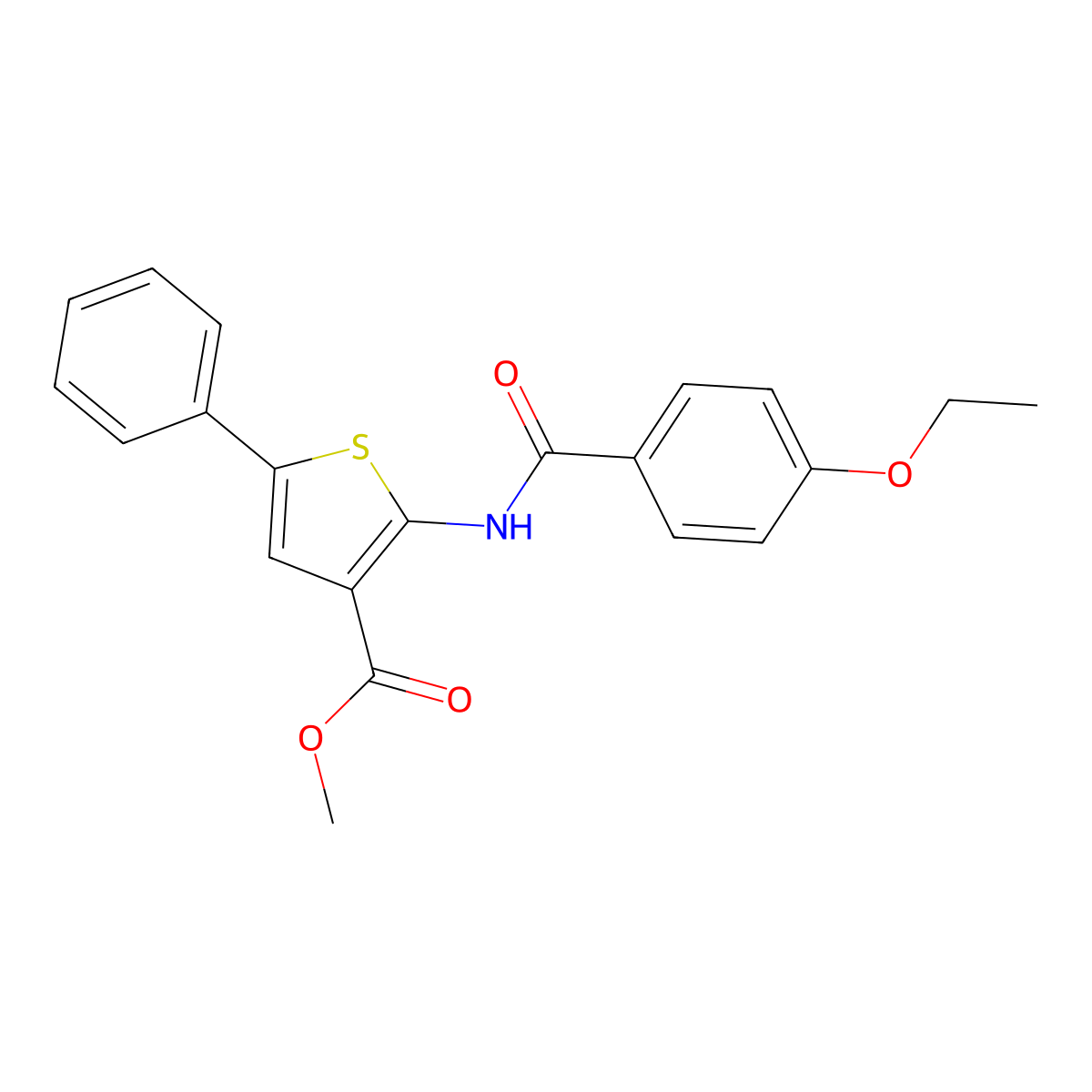 Methyl 2-[(4-ethoxybenzoyl)amino]-5-phenyl-3-thiophenecarboxylate molecular structure, CAS 495386-19-1