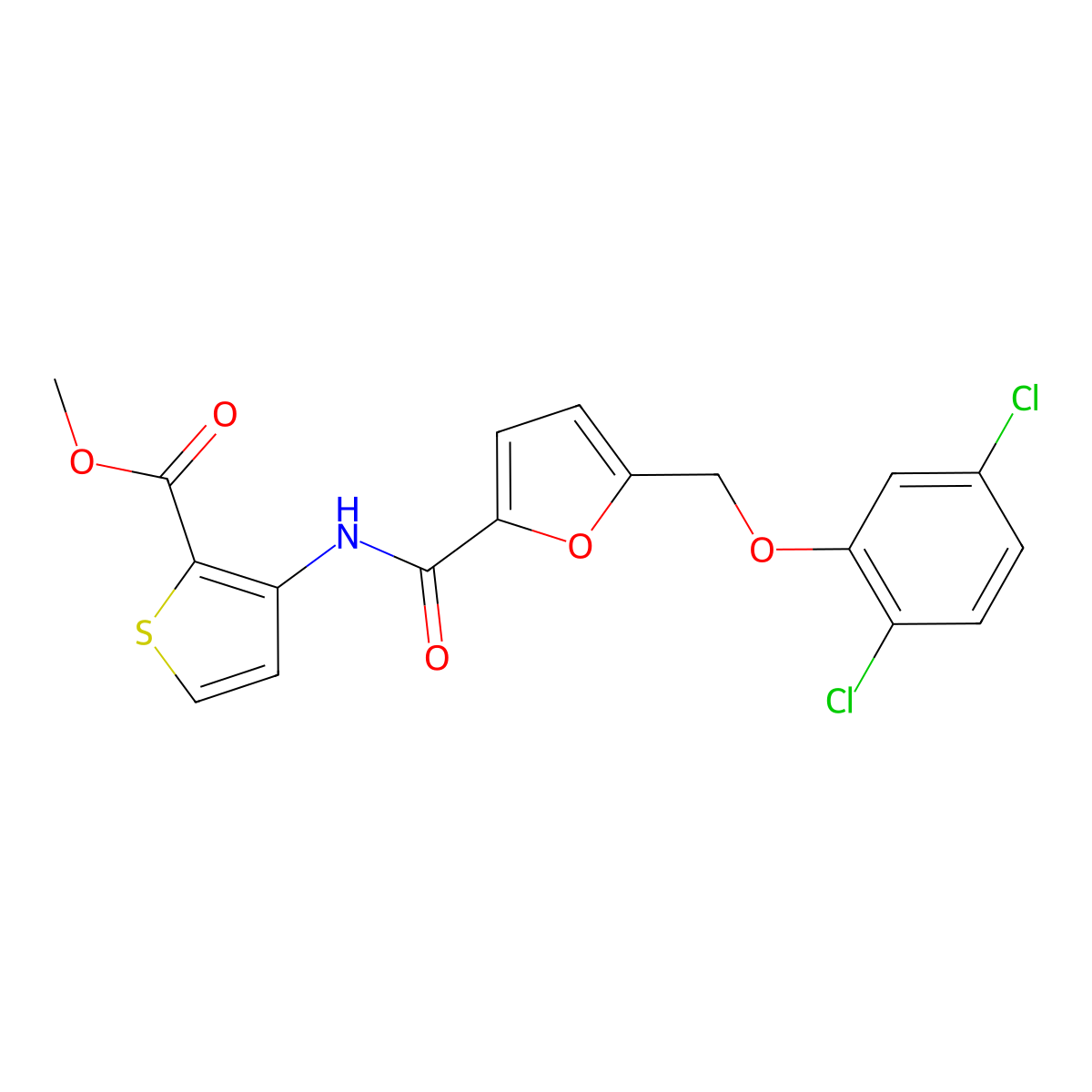 Methyl 3-({5-[(2,5-dichlorophenoxy)methyl]-2-furoyl}amino)-2-thiophenecarboxylate molecular structure, CAS 495386-23-7