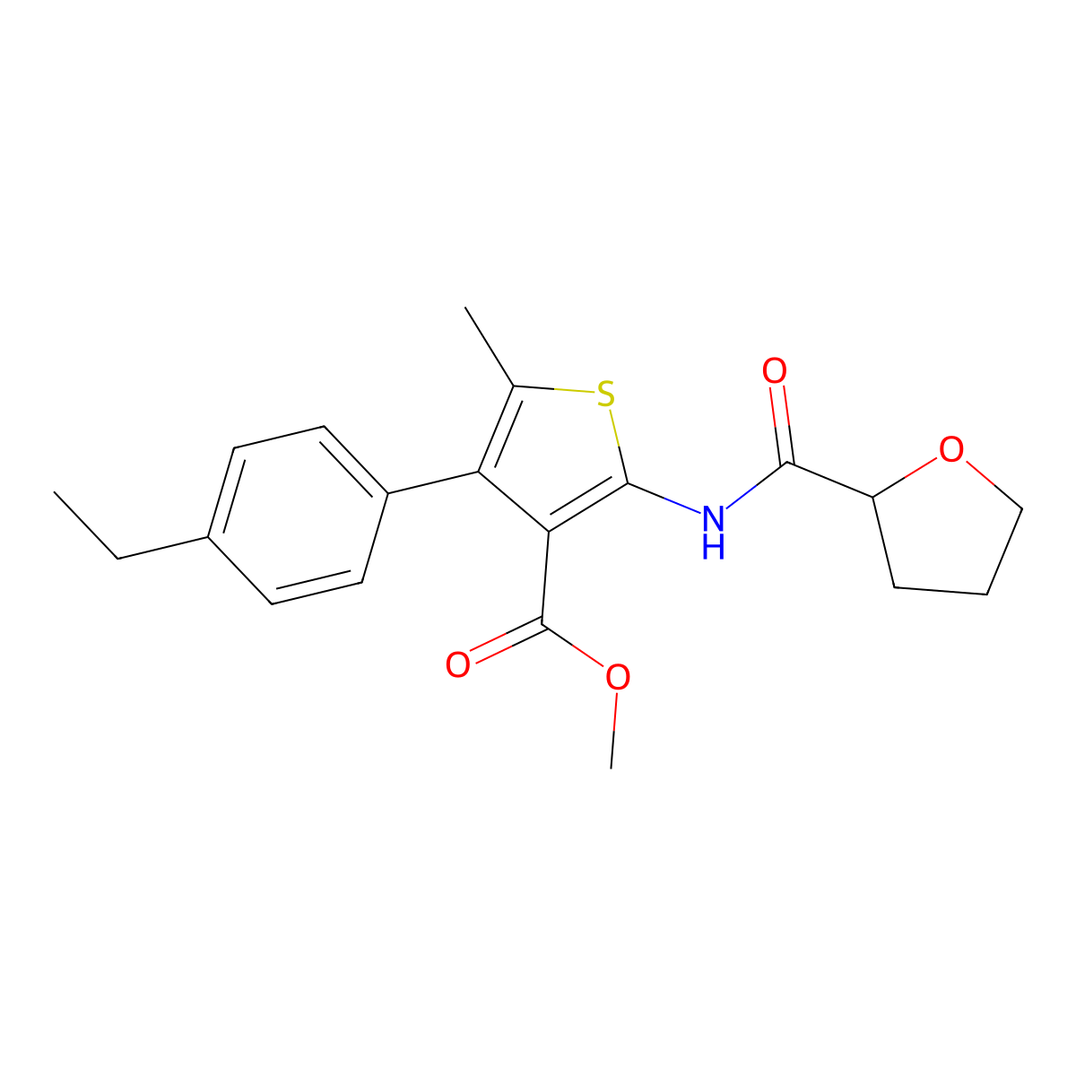 Methyl 4-(4-ethylphenyl)-5-methyl-2-(oxolane-2-carbonylamino)thiophene-3-carboxylate molecular structure, CAS 495386-42-0