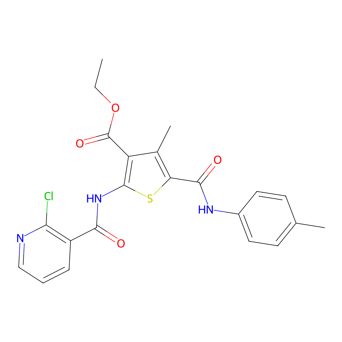 Ethyl 2-[(2-chloropyridine-3-carbonyl)amino]-4-methyl-5-[(4-methylphenyl)carbamoyl]thiophene-3-carboxylate molecular structure, CAS 495386-74-8