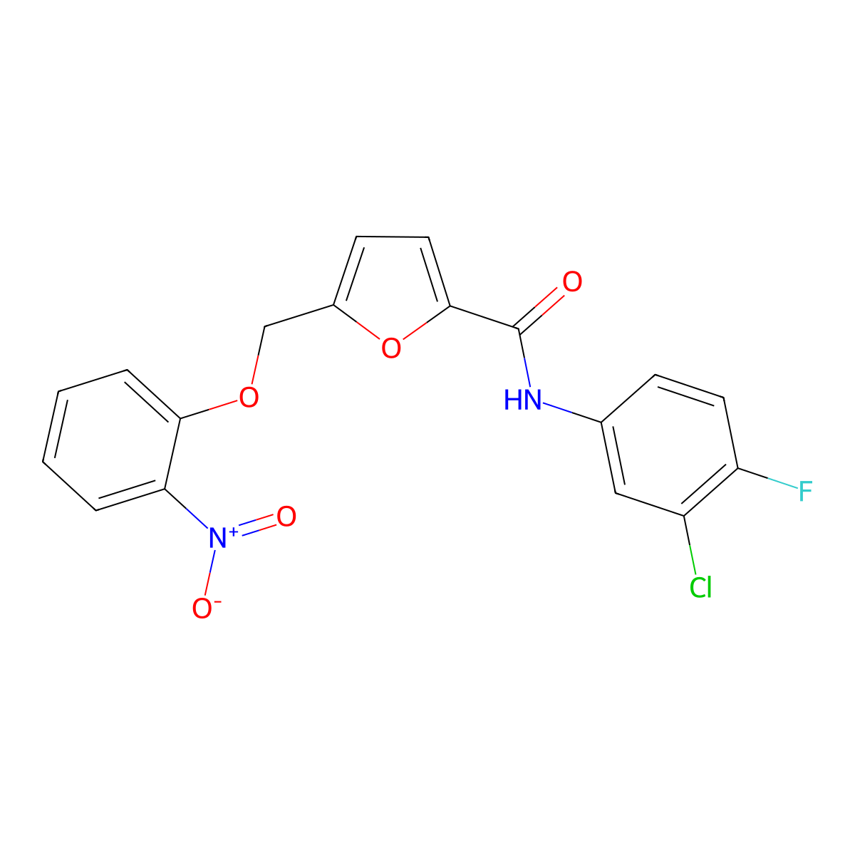 N-(3-chloro-4-fluorophenyl)-5-[(2-nitrophenoxy)methyl]furan-2-carboxamide molecular structure, CAS 495386-79-3