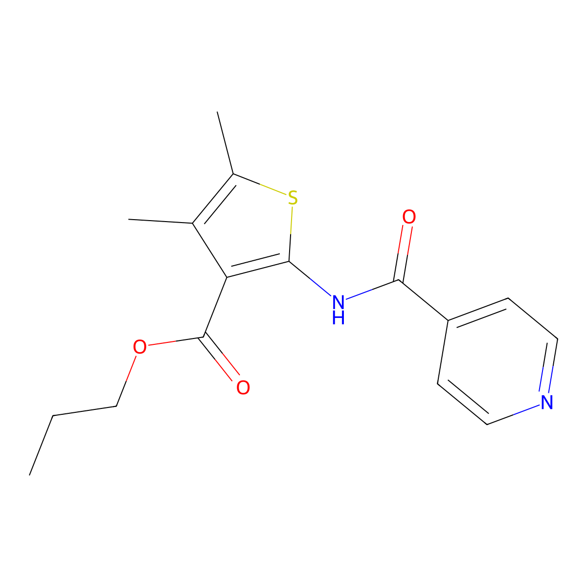 Propyl 4,5-dimethyl-2-(4-pyridylcarbonylamino)thiophene-3-carboxylate molecular structure, CAS 495386-93-1
