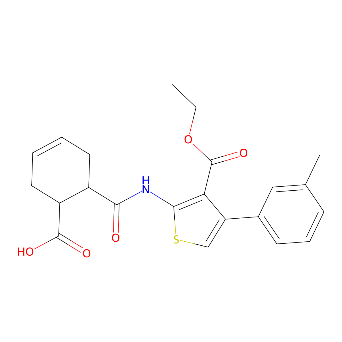 6-[[3-Ethoxycarbonyl-4-(3-methylphenyl)thiophen-2-yl]carbamoyl]cyclohex-3-ene-1-carboxylic acid molecular structure, CAS 495386-94-2