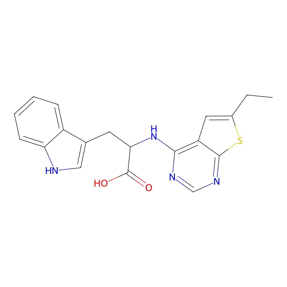 2-({6-ethylthieno[2,3-d]pyrimidin-4-yl}amino)-3-(1H-indol-3-yl)propanoic acid molecular structure, CAS 495388-29-9