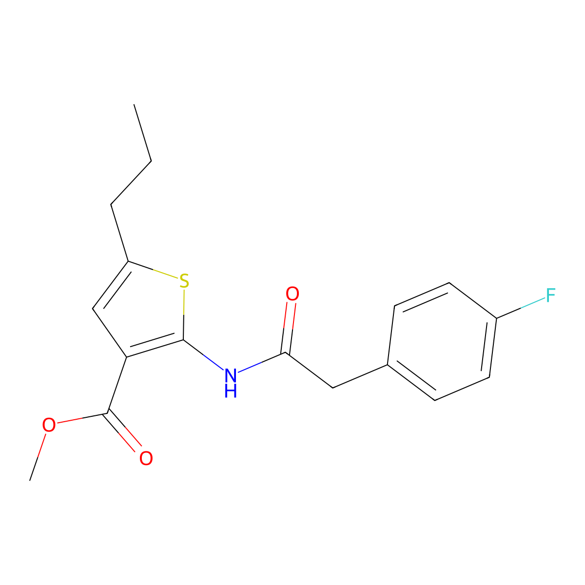 Methyl 2-{[(4-fluorophenyl)acetyl]amino}-5-propyl-3-thiophenecarboxylate molecular structure, CAS 495395-07-8