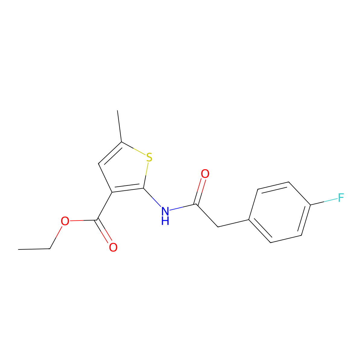 Ethyl 2-{[(4-fluorophenyl)acetyl]amino}-5-methylthiophene-3-carboxylate molecular structure, CAS 495395-13-6