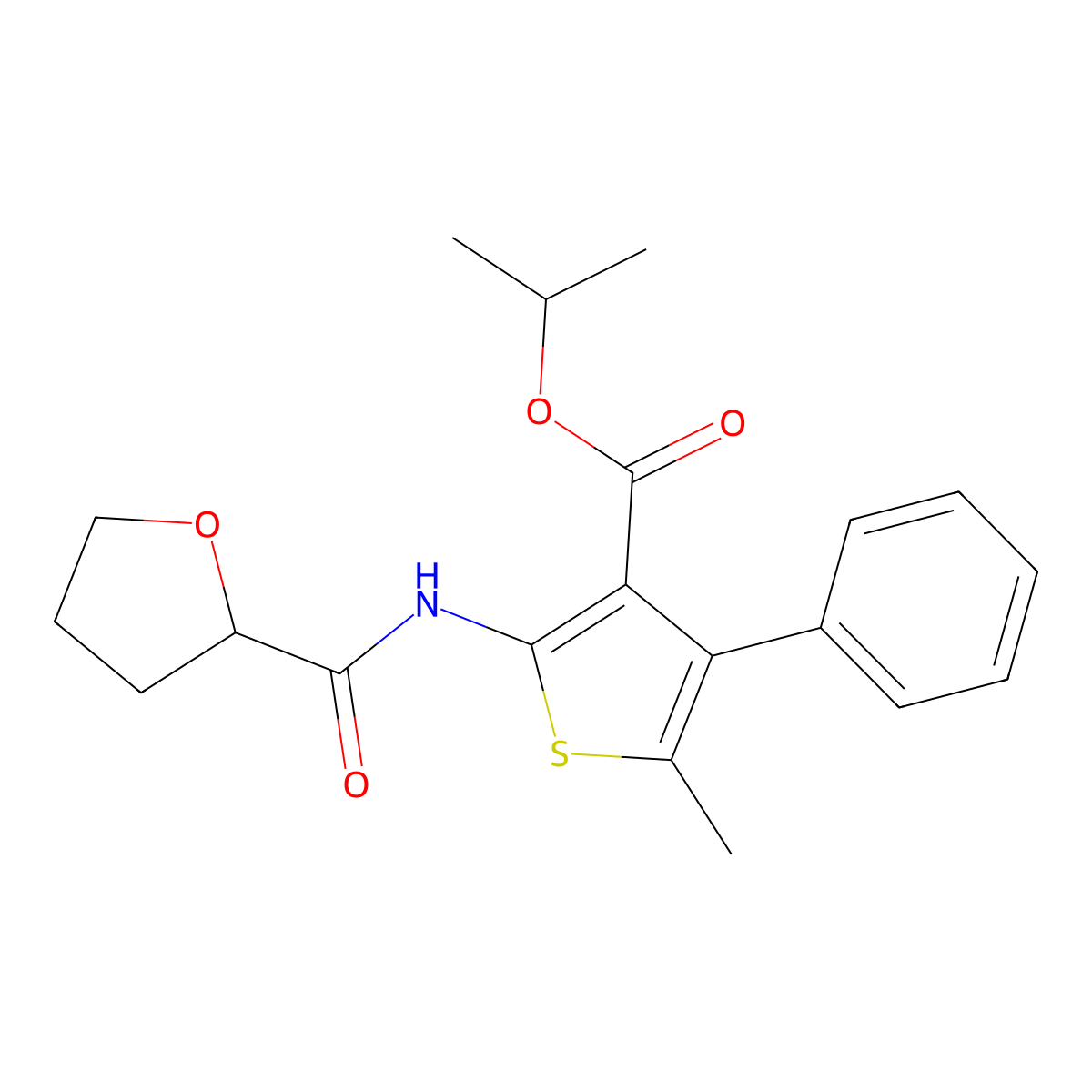 Propan-2-yl 5-methyl-2-(oxolane-2-carbonylamino)-4-phenylthiophene-3-carboxylate molecular structure, CAS 495395-16-9