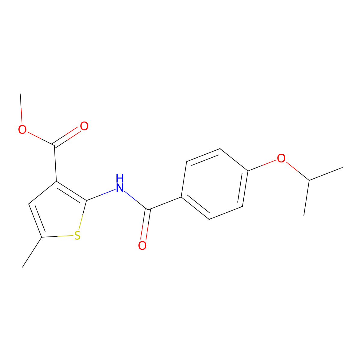 Methyl 5-methyl-2-[(4-propan-2-yloxybenzoyl)amino]thiophene-3-carboxylate molecular structure, CAS 495395-27-2