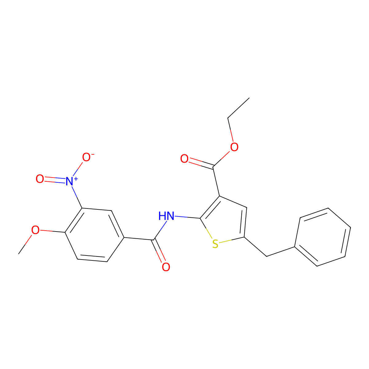Ethyl 5-benzyl-2-({3-nitro-4-methoxybenzoyl}amino)-3-thiophenecarboxylate molecular structure, CAS 495395-35-2