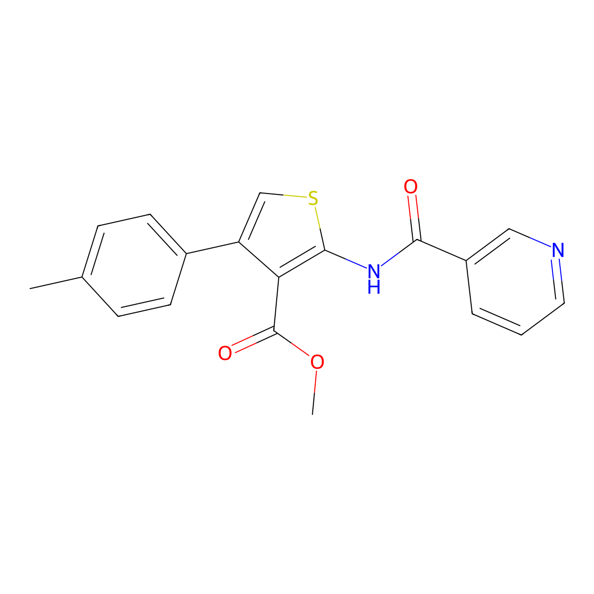 Methyl 4-(4-methylphenyl)-2-[(pyridin-3-ylcarbonyl)amino]thiophene-3-carboxylate molecular structure, CAS 495395-43-2
