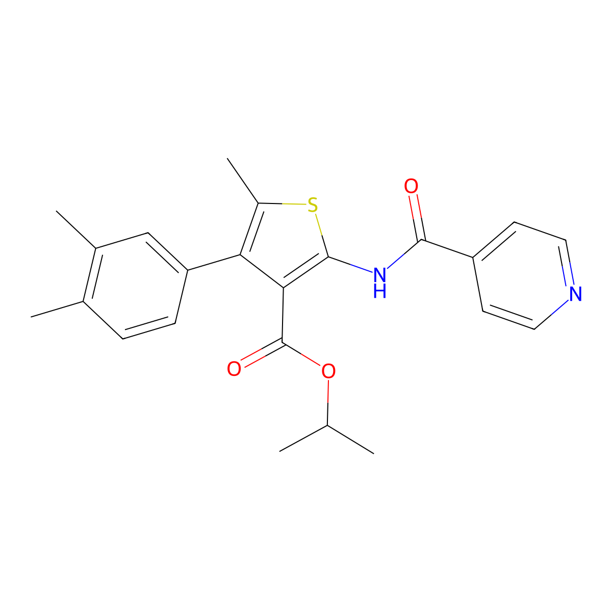 Isopropyl 4-(3,4-dimethylphenyl)-2-(isonicotinoylamino)-5-methylthiophene-3-carboxylate molecular structure, CAS 495395-49-8