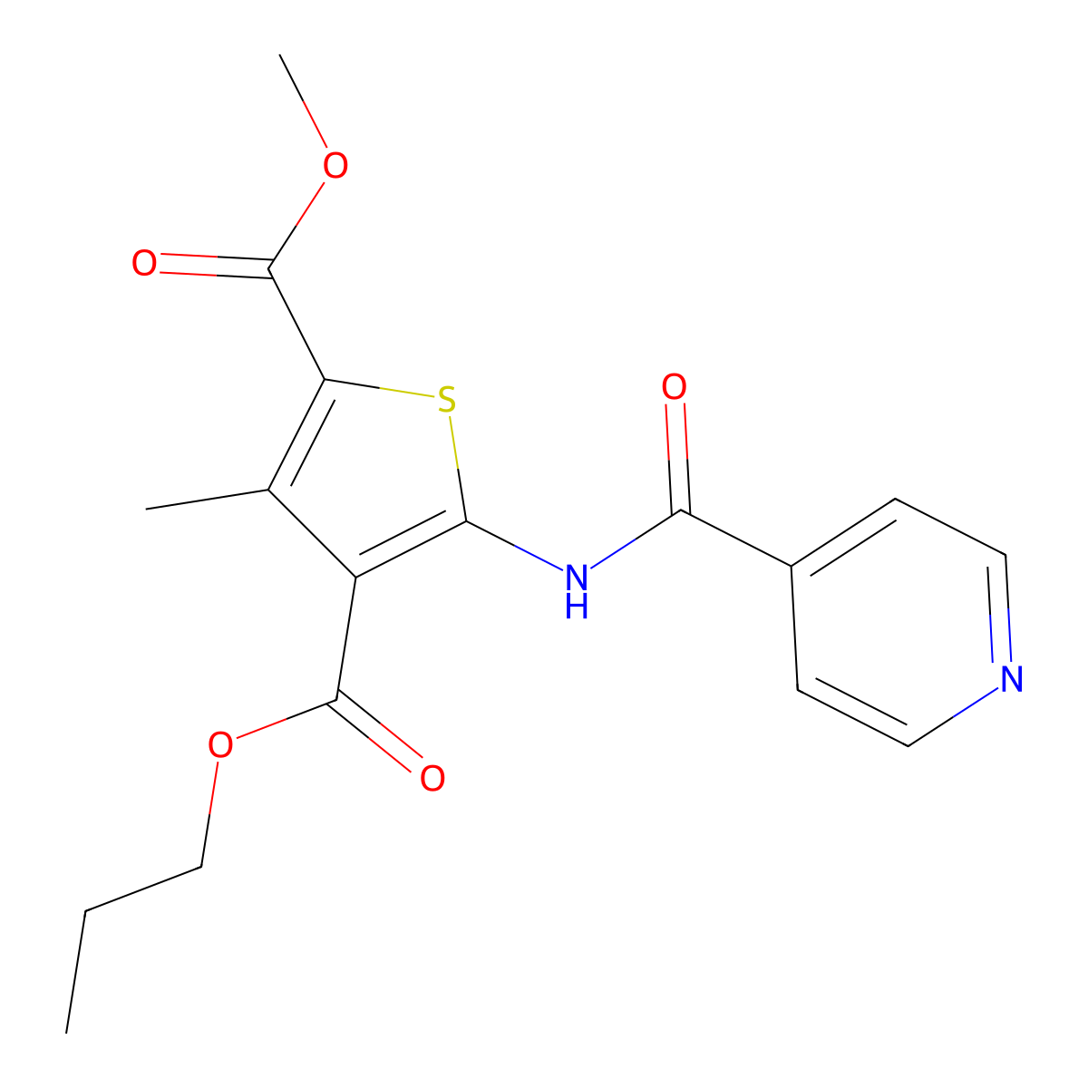 2-Methyl 4-propyl 5-(isonicotinoylamino)-3-methyl-2,4-thiophenedicarboxylate molecular structure, CAS 495395-84-1