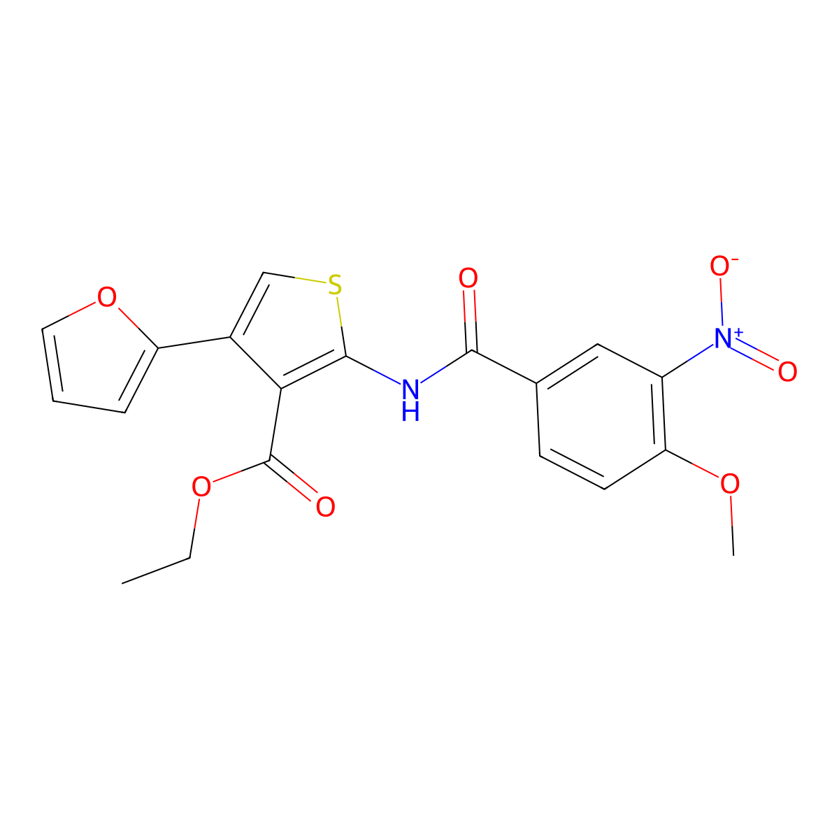 Ethyl 4-(furan-2-yl)-2-[(4-methoxy-3-nitrobenzoyl)amino]thiophene-3-carboxylate molecular structure, CAS 495395-91-0