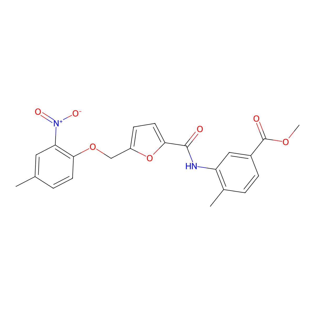 Methyl 3-{[5-({2-nitro-4-methylphenoxy}methyl)-2-furoyl]amino}-4-methylbenzoate molecular structure, CAS 495395-94-3
