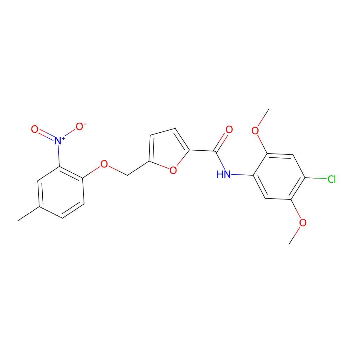 N-(4-chloro-2,5-dimethoxyphenyl)-5-[(4-methyl-2-nitrophenoxy)methyl]furan-2-carboxamide molecular structure, CAS 495396-09-3