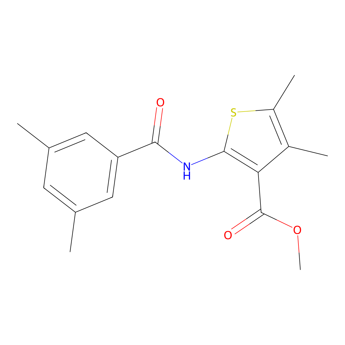 Methyl 2-(3,5-dimethylbenzamido)-4,5-dimethylthiophene-3-carboxylate molecular structure, CAS 495396-10-6