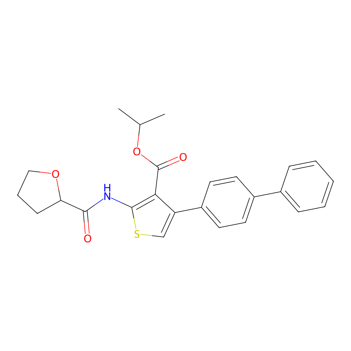 Propan-2-yl 4-(biphenyl-4-yl)-2-[(tetrahydrofuran-2-ylcarbonyl)amino]thiophene-3-carboxylate molecular structure, CAS 495396-37-7