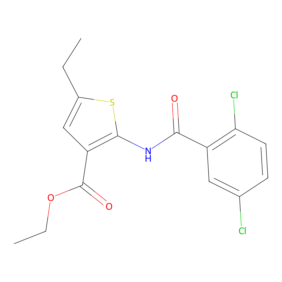Ethyl 2-[(2,5-dichlorobenzoyl)amino]-5-ethyl-3-thiophenecarboxylate molecular structure, CAS 495396-41-3