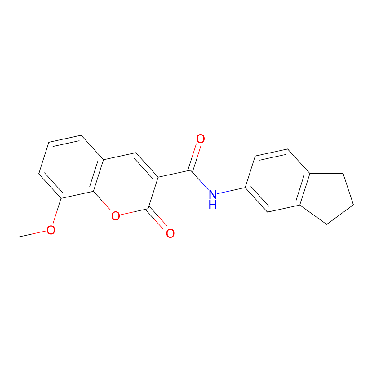 N-(2,3-dihydro-1H-inden-5-yl)-8-methoxy-2-oxochromene-3-carboxamide molecular structure, CAS 495396-51-5