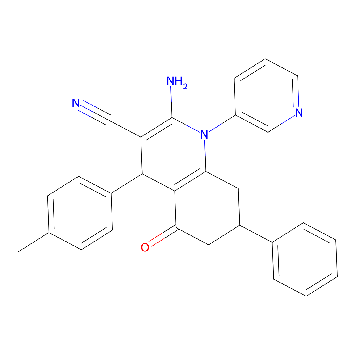 2-Amino-4-(4-methylphenyl)-5-oxo-7-phenyl-1-(3-pyridinyl)-1,4,5,6,7,8-hexahydro-3-quinolinecarbonitrile molecular structure, CAS 495396-62-8