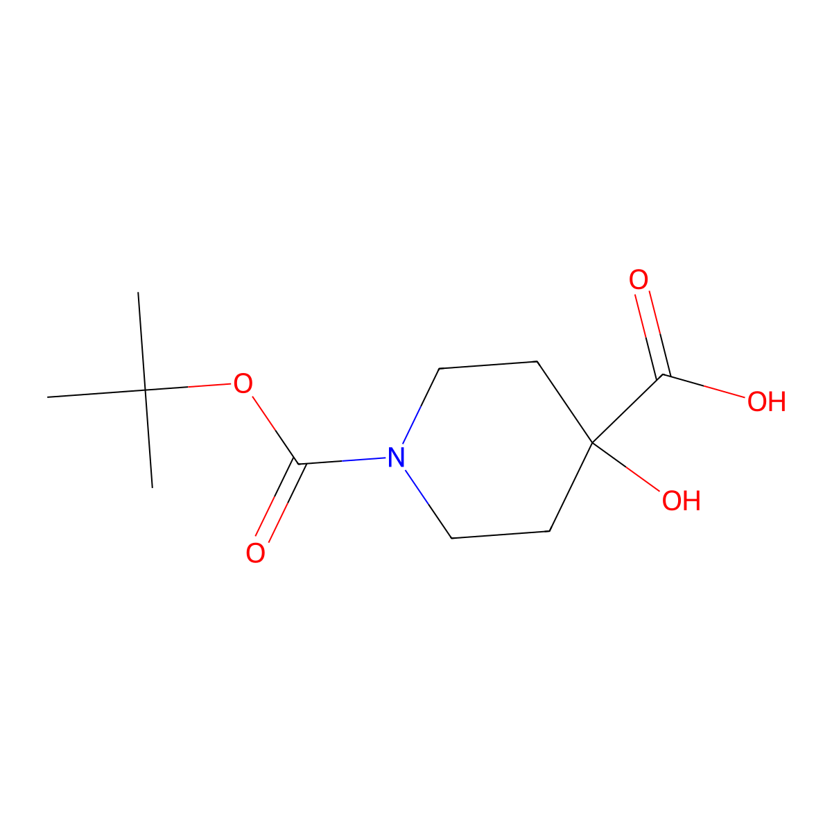 1-((Tert-butoxy)carbonyl)-4-hydroxypiperidine-4-carboxylic acid molecular structure, CAS 495414-64-7