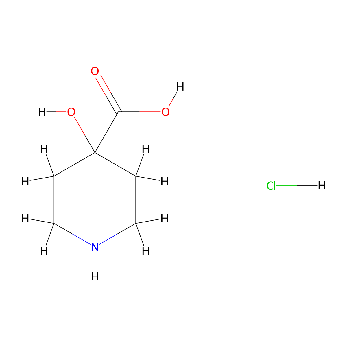 4-Hydroxypiperidine-4-carboxylic acid--hydrogen chloride (1/1) molecular structure, CAS 495414-65-8