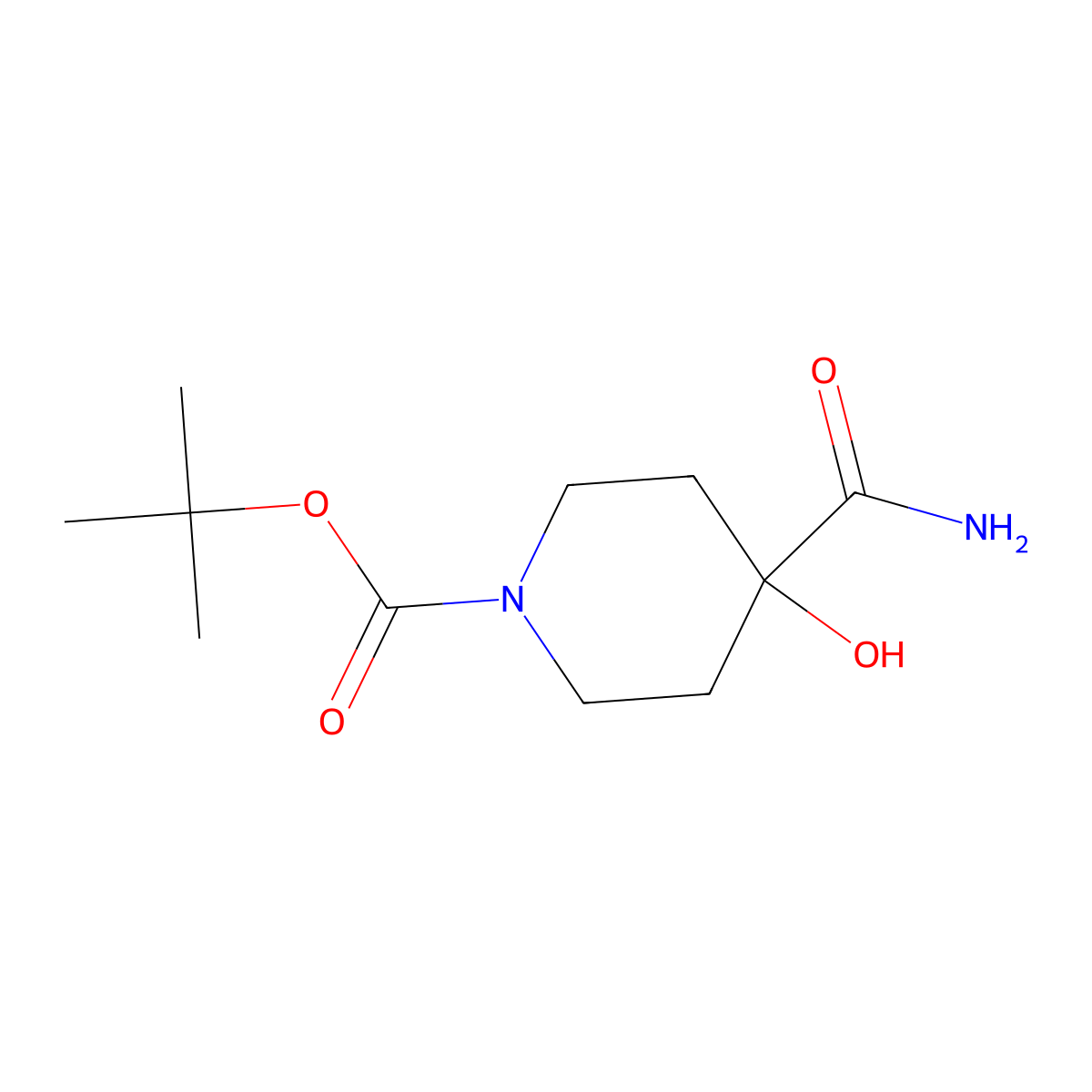 Tert-butyl 4-carbamoyl-4-hydroxypiperidine-1-carboxylate molecular structure, CAS 495414-67-0