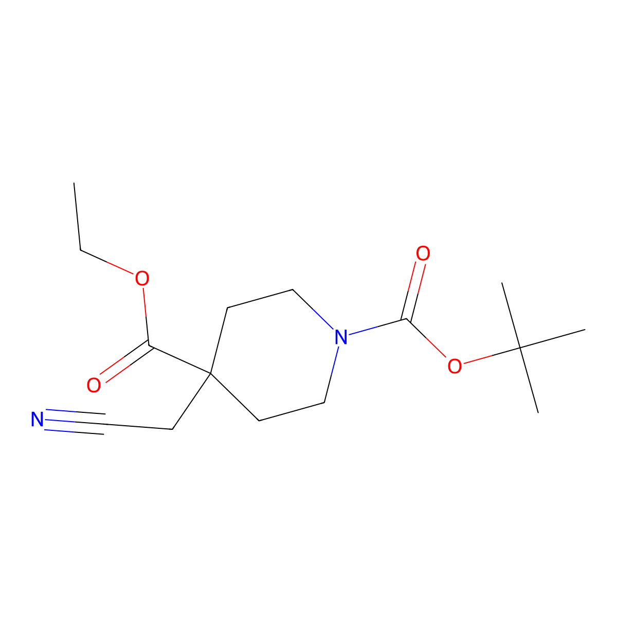1-tert-Butyl 4-ethyl 4-(cyanomethyl)piperidine-1,4-dicarboxylate molecular structure, CAS 495414-81-8