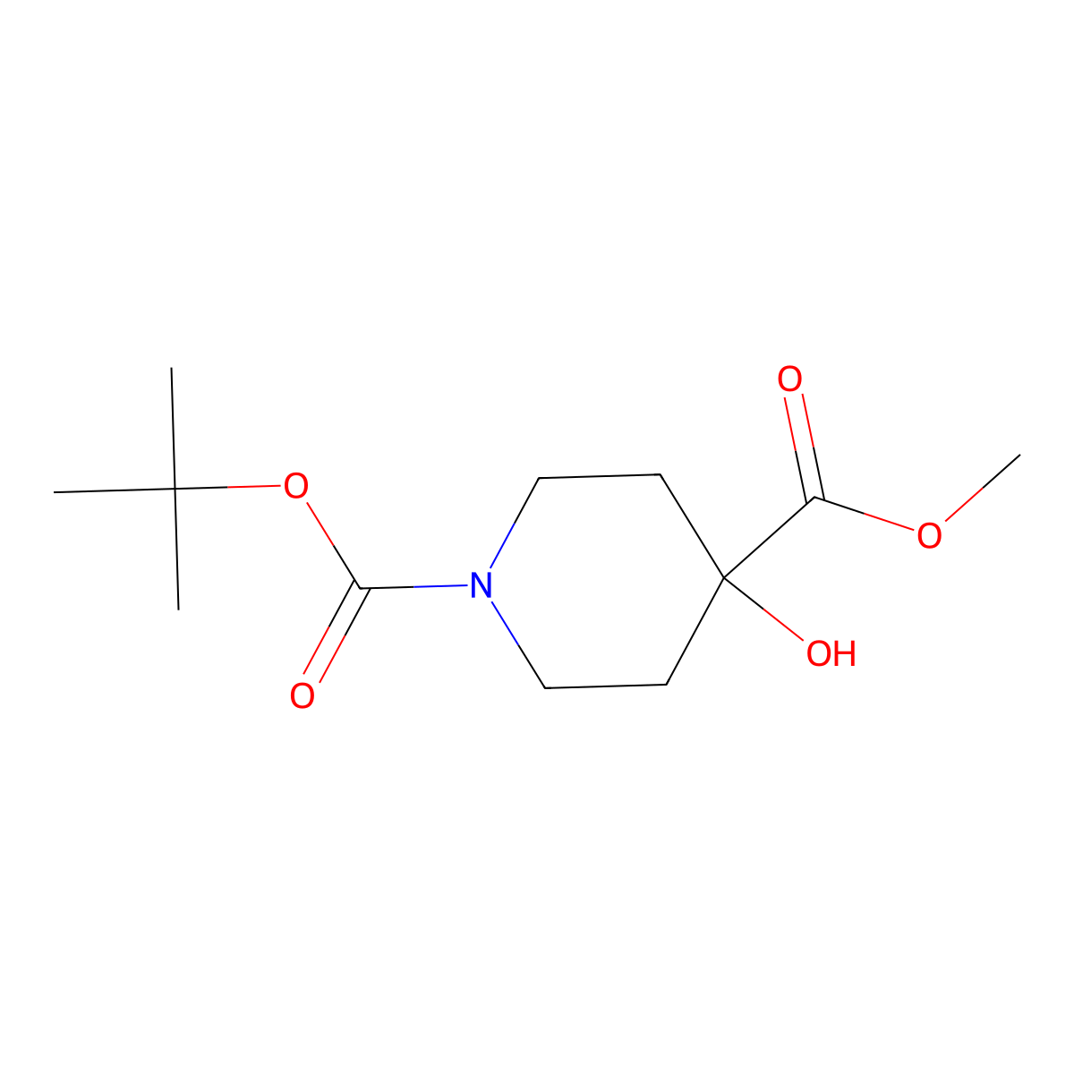 1-Tert-butyl 4-methyl 4-hydroxypiperidine-1,4-dicarboxylate molecular structure, CAS 495415-09-3