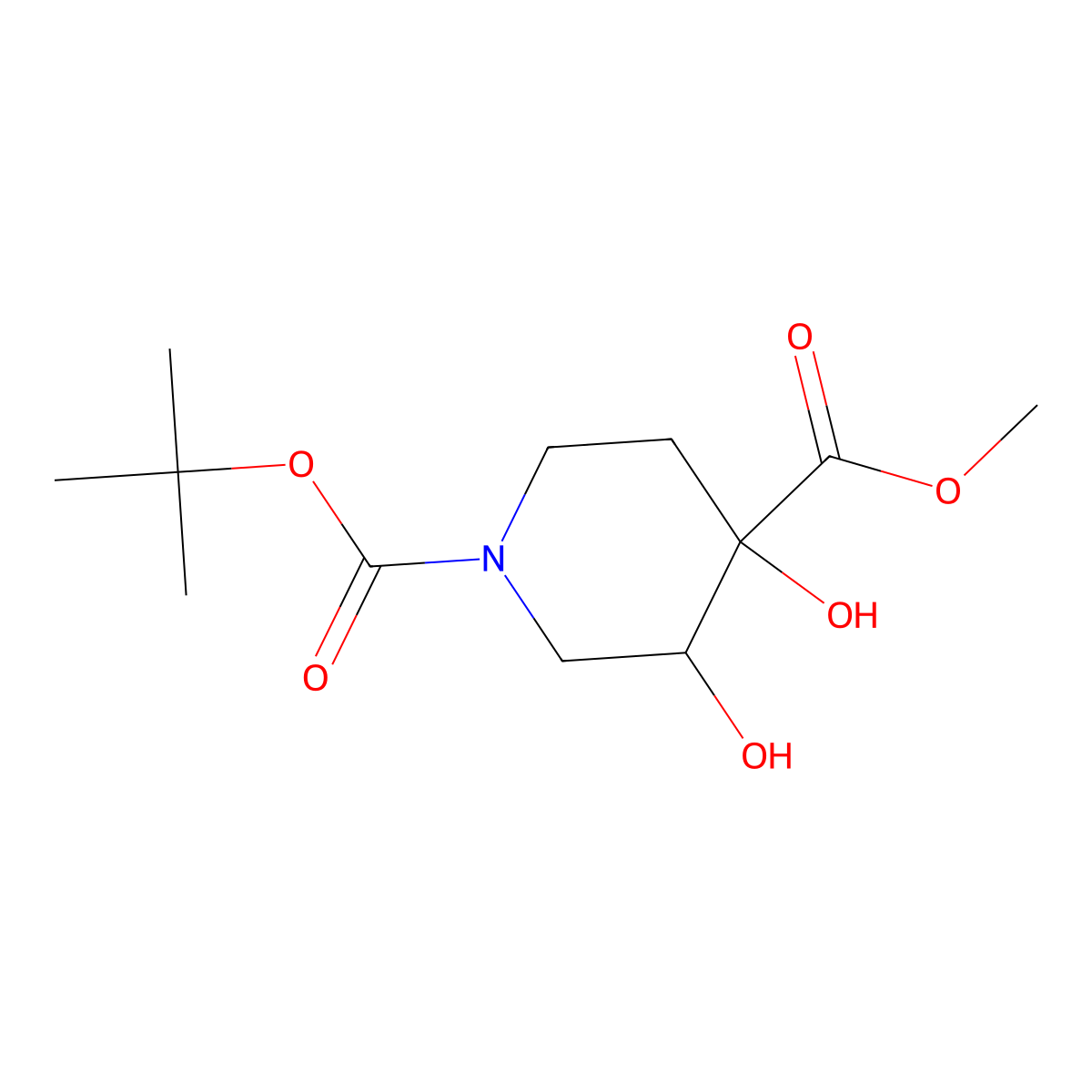 rac-1-tert-butyl 4-methyl (3R,4S)-3,4-dihydroxypiperidine-1,4-dicarboxylate molecular structure, CAS 495415-24-2