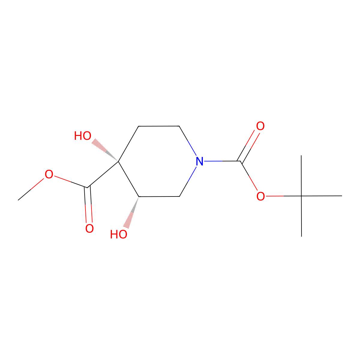 rac-1-tert-butyl 4-methyl (3R,4S)-3,4-dihydroxypiperidine-1,4-dicarboxylate molecular structure, CAS 495415-24-2