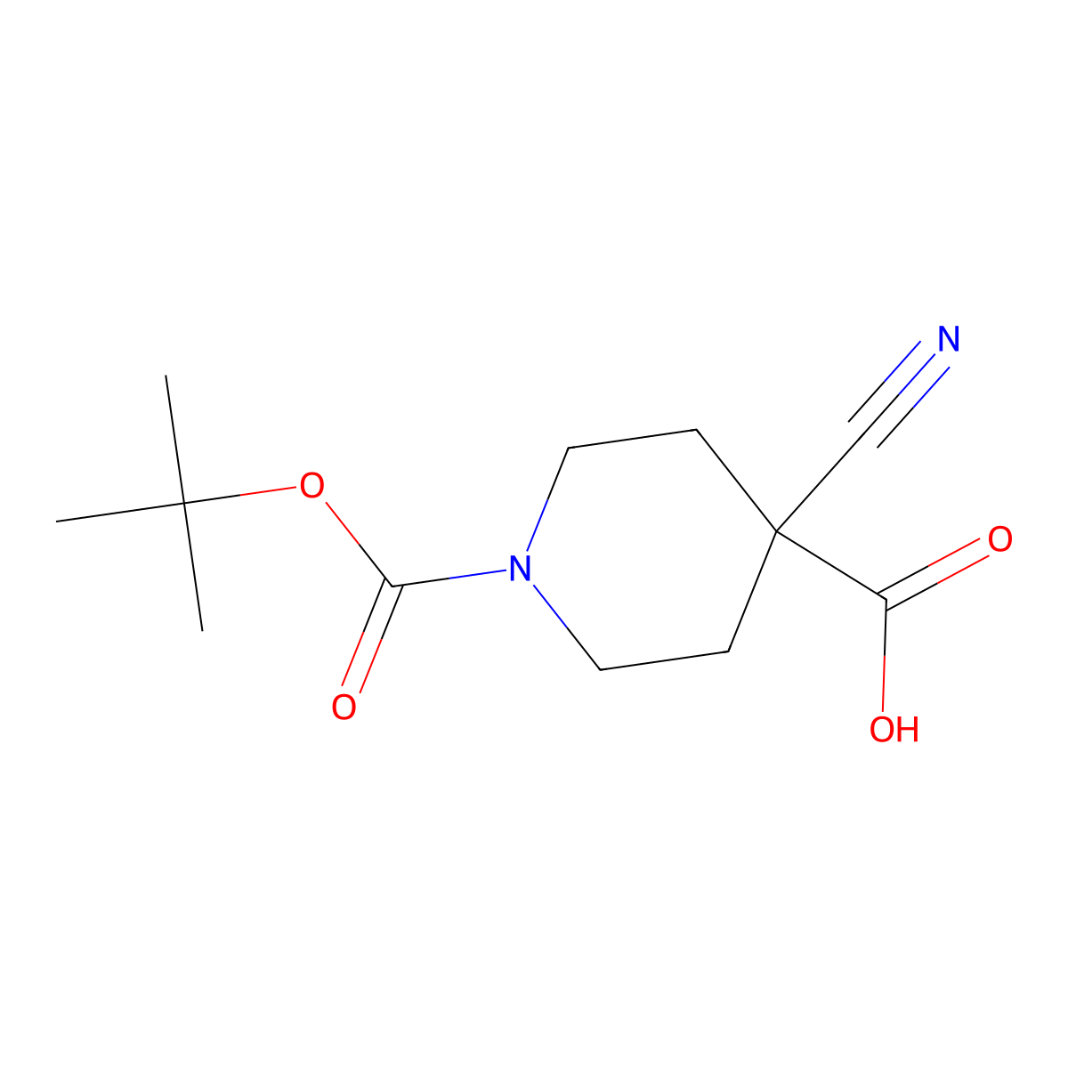 N-Boc-4-cyanopiperidine-4-carboxylic acid molecular structure, CAS 495415-34-4