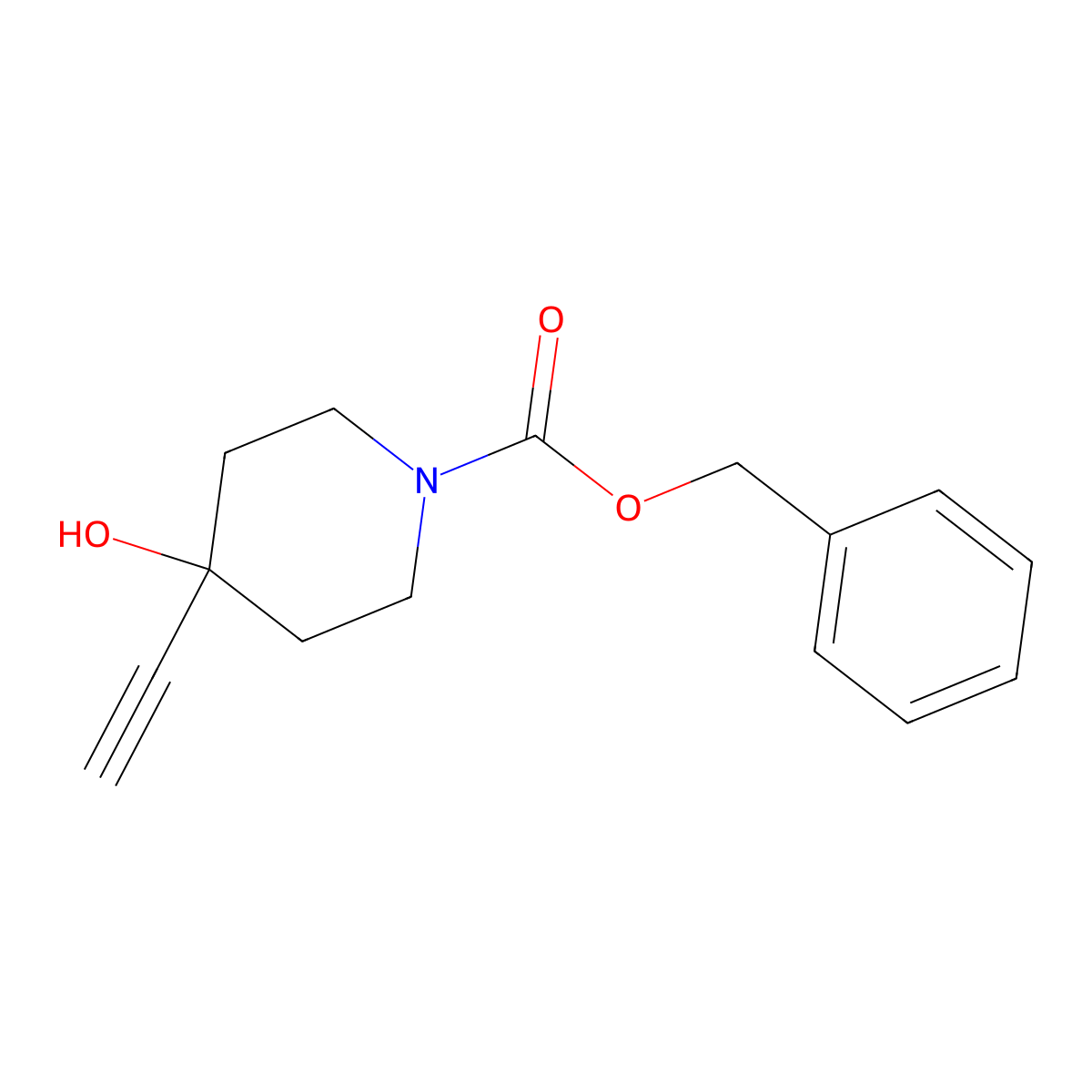 Benzyl 4-ethynyl-4-hydroxypiperidine-1-carboxylate molecular structure, CAS 495415-65-1