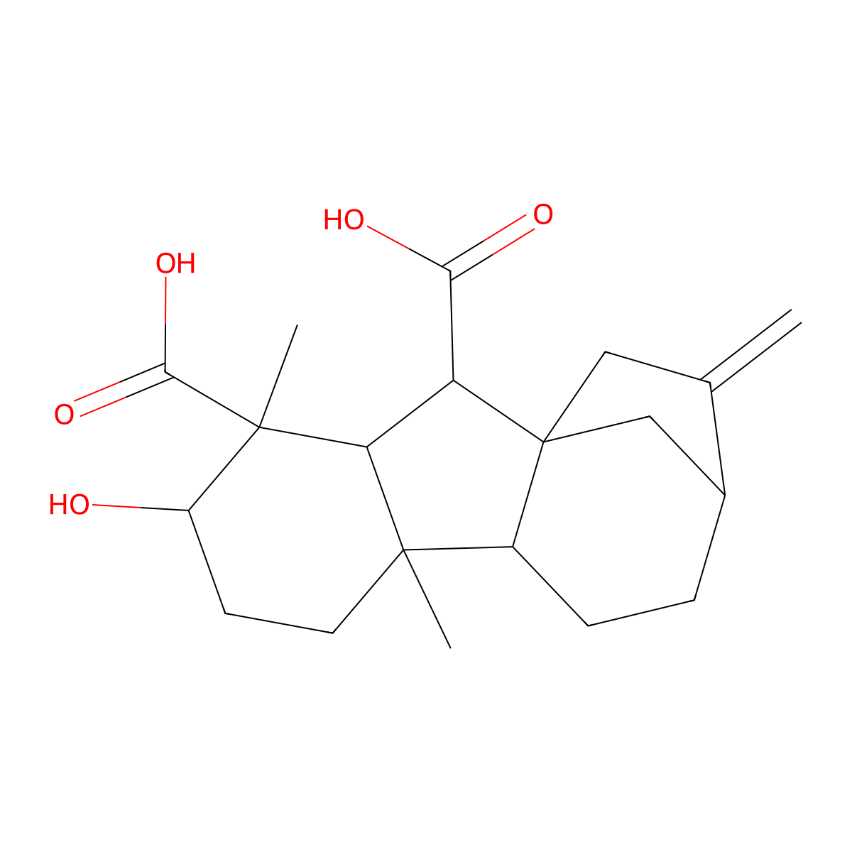 (1alpha,2beta,4aalpha,4bbeta,10beta)-2-Hydroxy-1,4a-dimethyl-8-methylenegibbane-1,10-dicarboxylic acid molecular structure, CAS 4955-22-0
